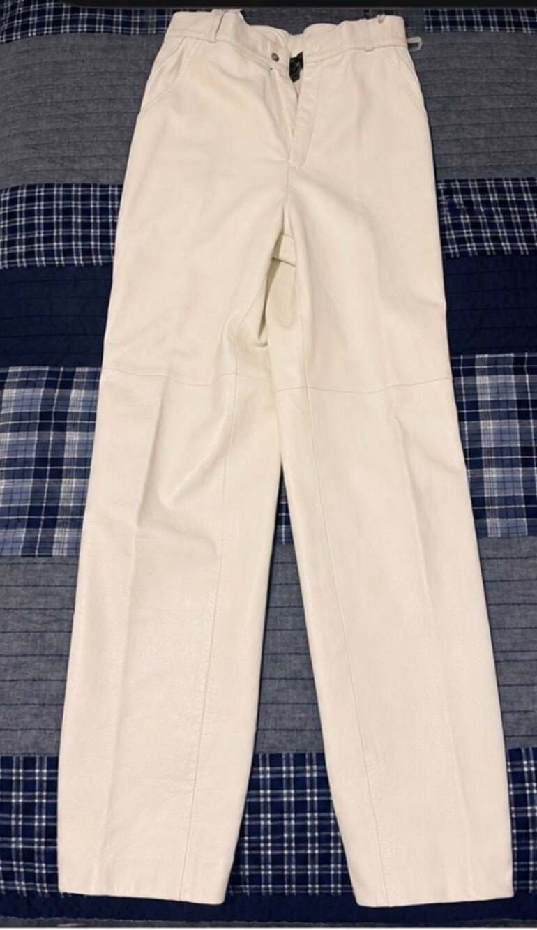 Suzelle Vintage Off-White 100% Leather Pants Size 12